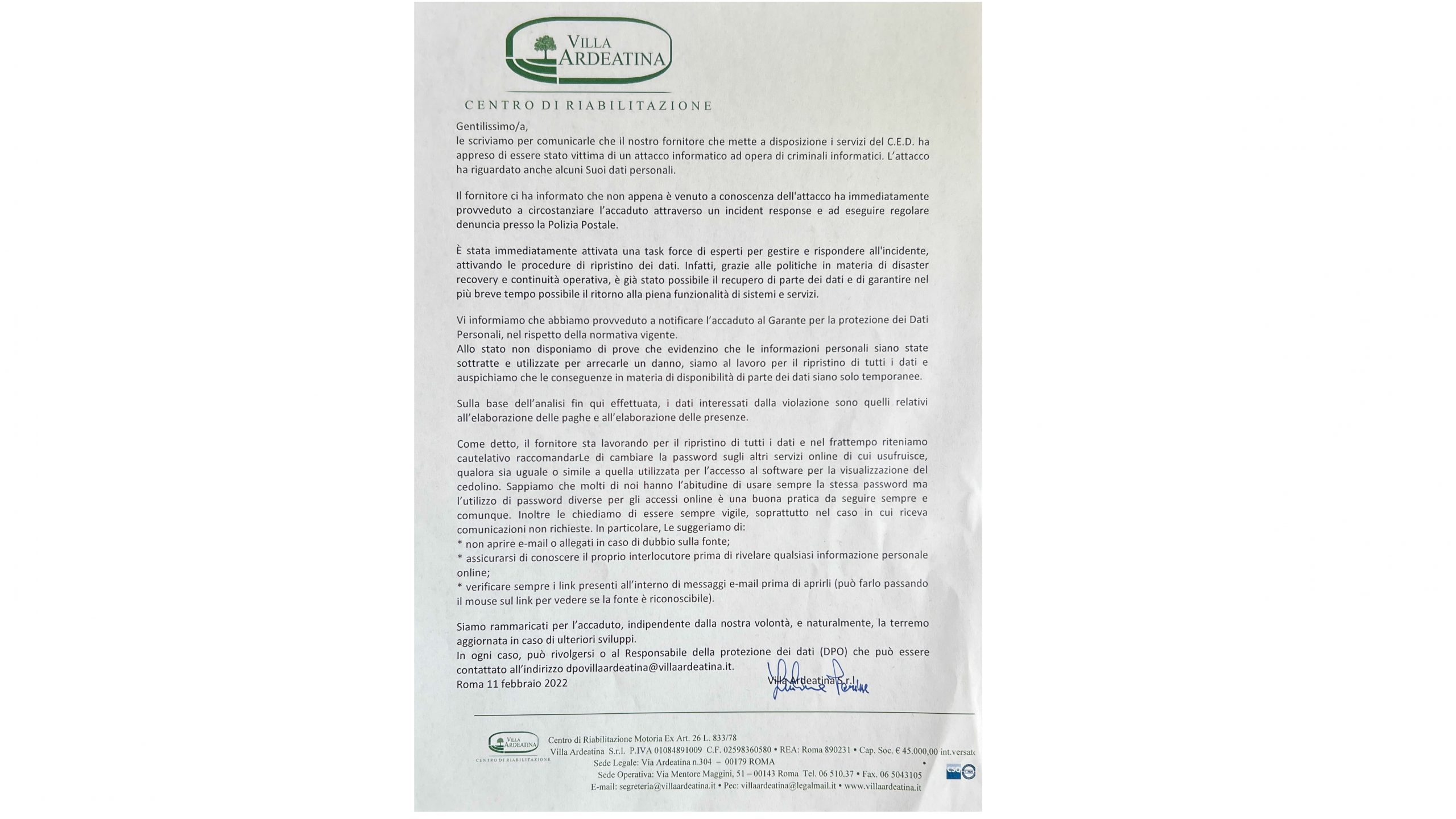 CYBER CRIME – COMUNICAZIONE AL PERSONALE