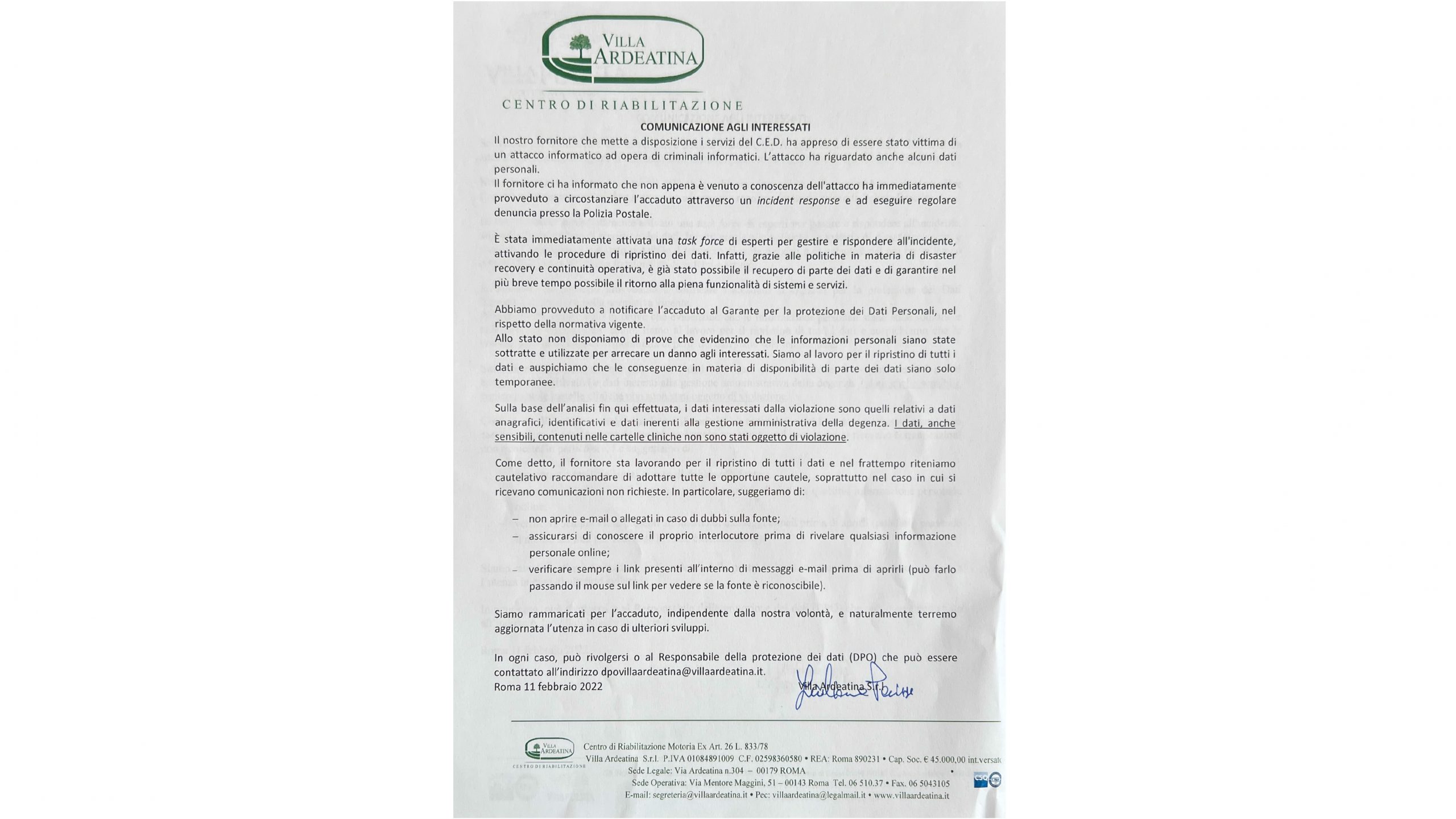 CYBER CRIME – COMUNICAZIONE AGLI UTENTI